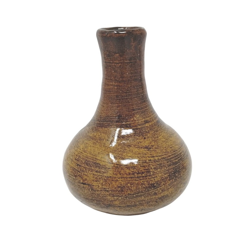 Handmade Pottery Vase Brown Earthy Decor Bud Vase Signed Studio Art 4"